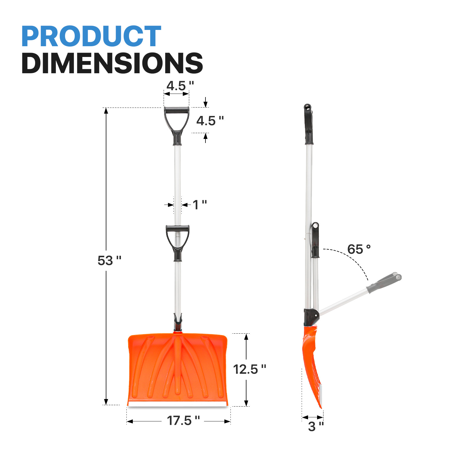 53″ Strain-Reducing Snow Shovel Removal Tool w/Ergonomic Spring Assisted Handle