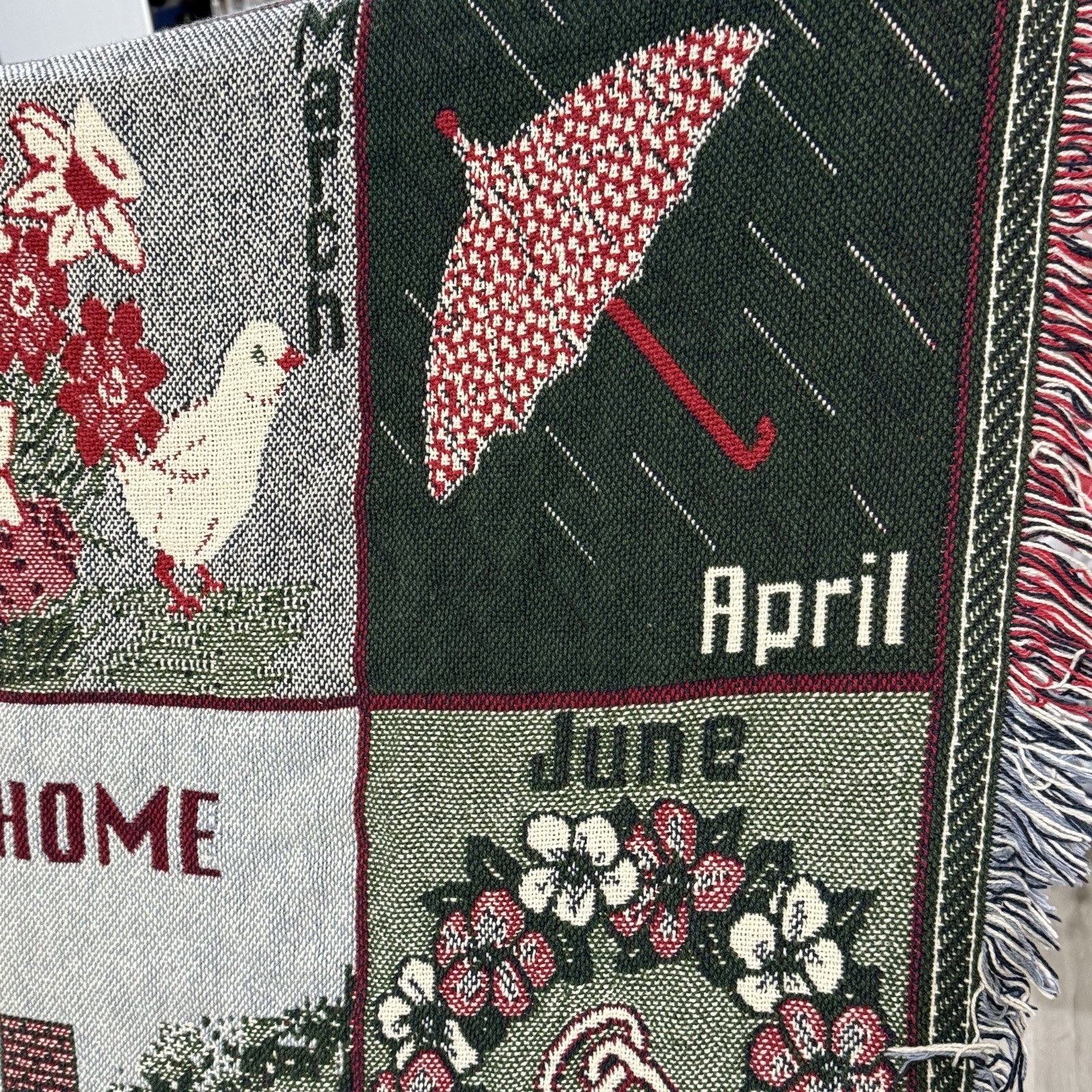 VTG 90s Tapestry Throw Blanket Welcome Home Calendar Holidays 12 Months EUC