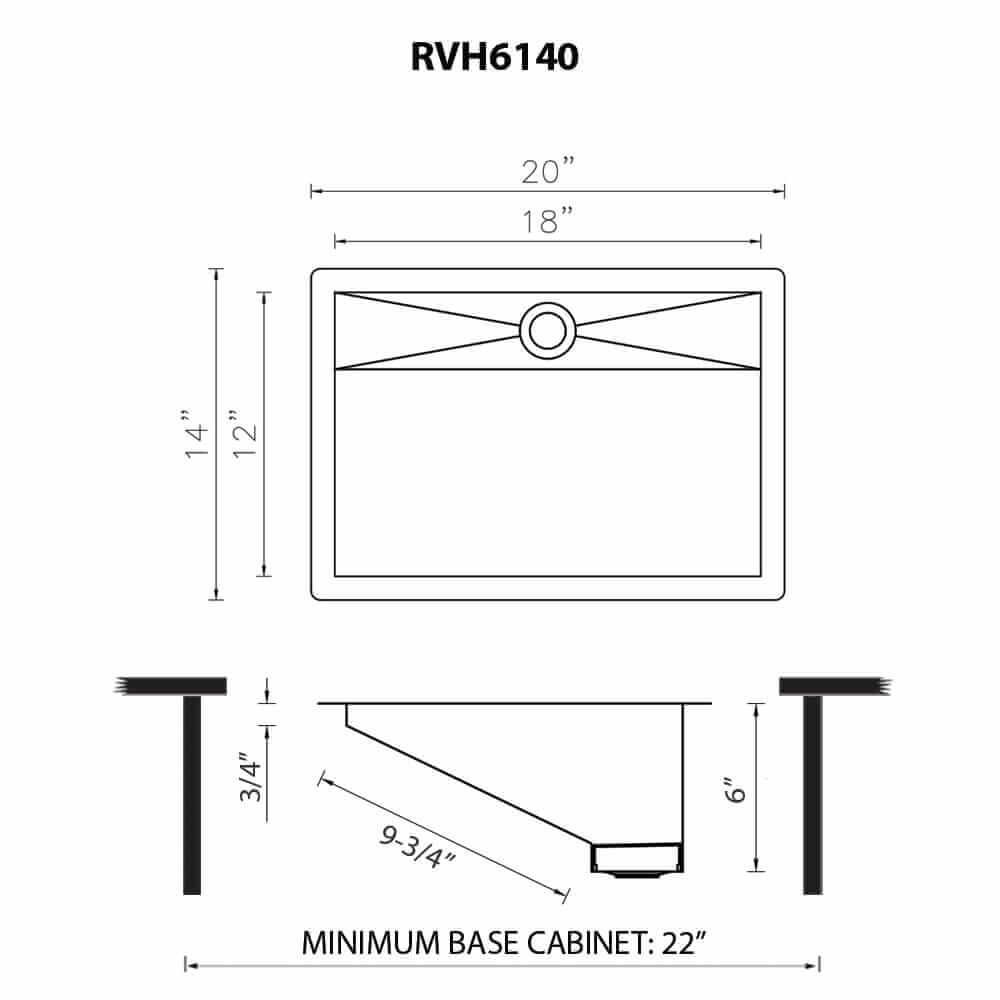 Ruvati 20″x14″ Undermount Ramp Bathroom Sink – RVH6140ST REFRB