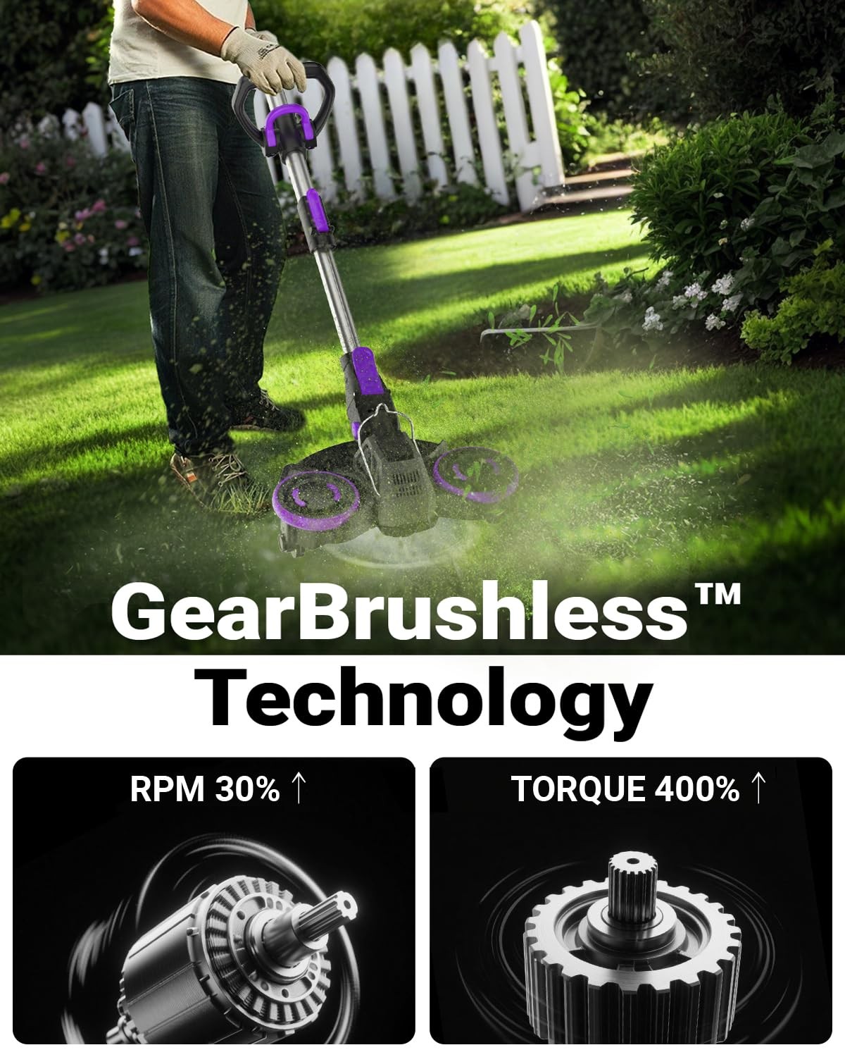 Cordless Weed Wacker, GearBrushless Motor, 20V 5.2Ah Battery Powered, 3 in 1 …