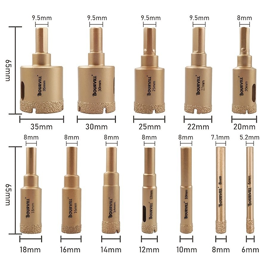 BOURVILL-5+6/20+3PCS Drilling tool kit – Suitable for drilling on dry-cut tiles
