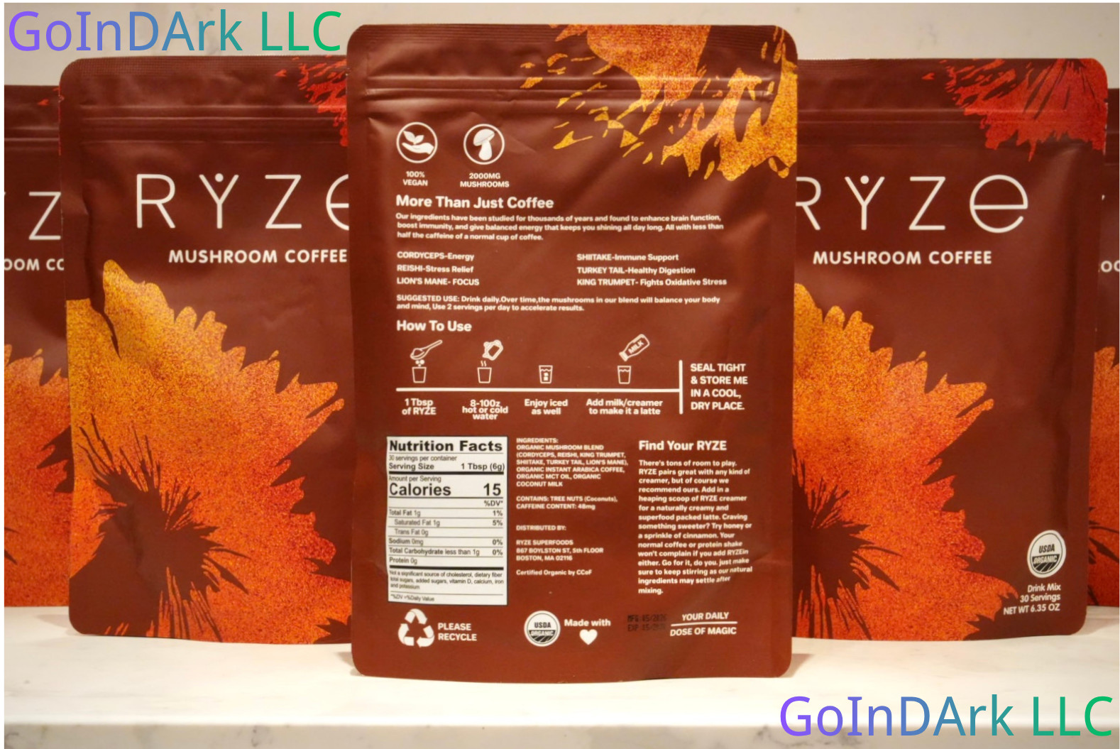 NEW 2PC+ Organic Ryze Mushroom Coffee, 30 Servings/Bag, Instant, Free Shipping