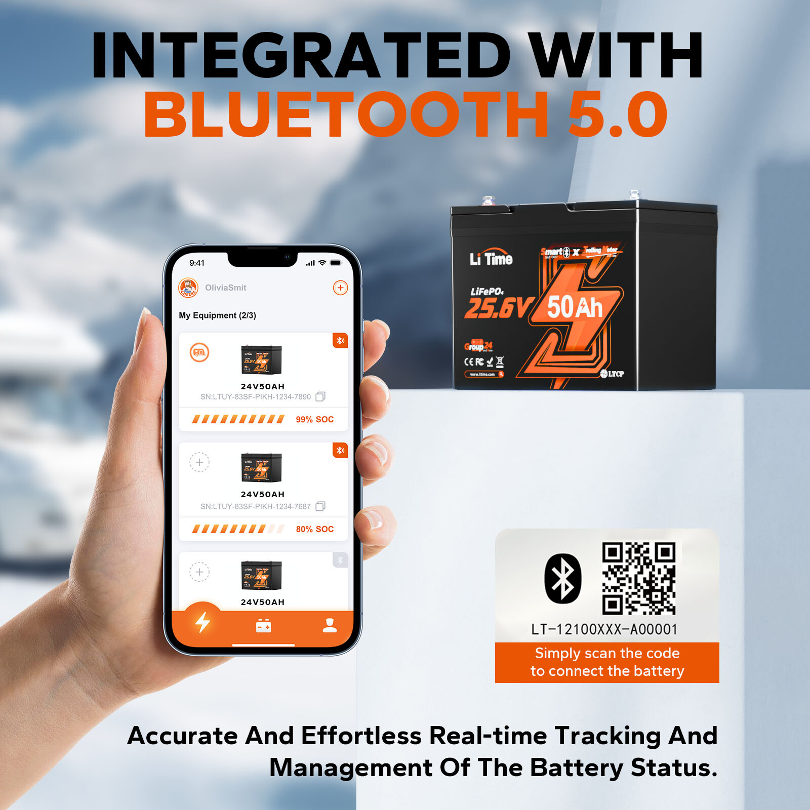 LiTime 24V 50Ah TM Bluetooth LiFePO4 Lithium Battery For Trolling Motor Solar