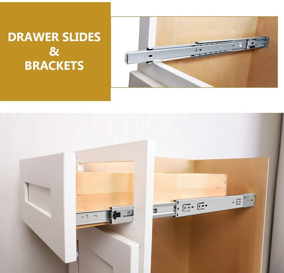 12-22In Soft Close Full Extension Drawer Slides Rear Mount Ball Bearing+Brackets