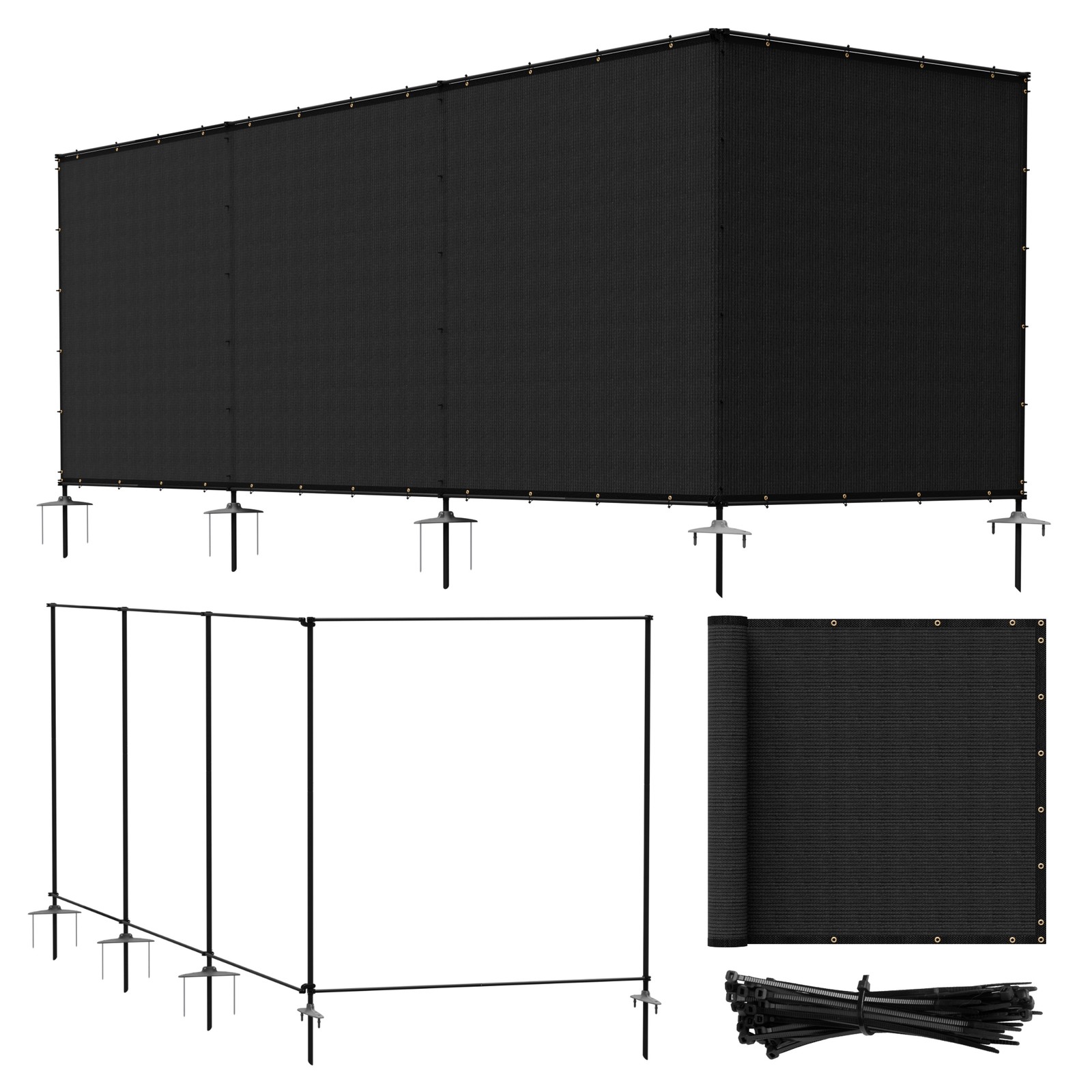 Outdoor Fence Privacy Screen Freestanding with Iron Poles Temporary Dog Fencing