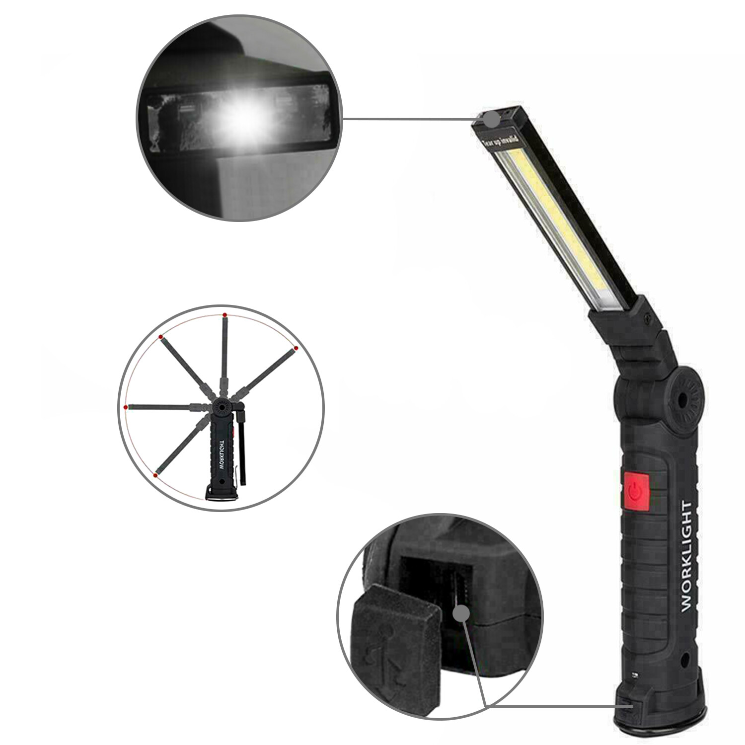 Magnetic Rechargeable COB LED RED Work Light Lamp Flashlight Folding Torch