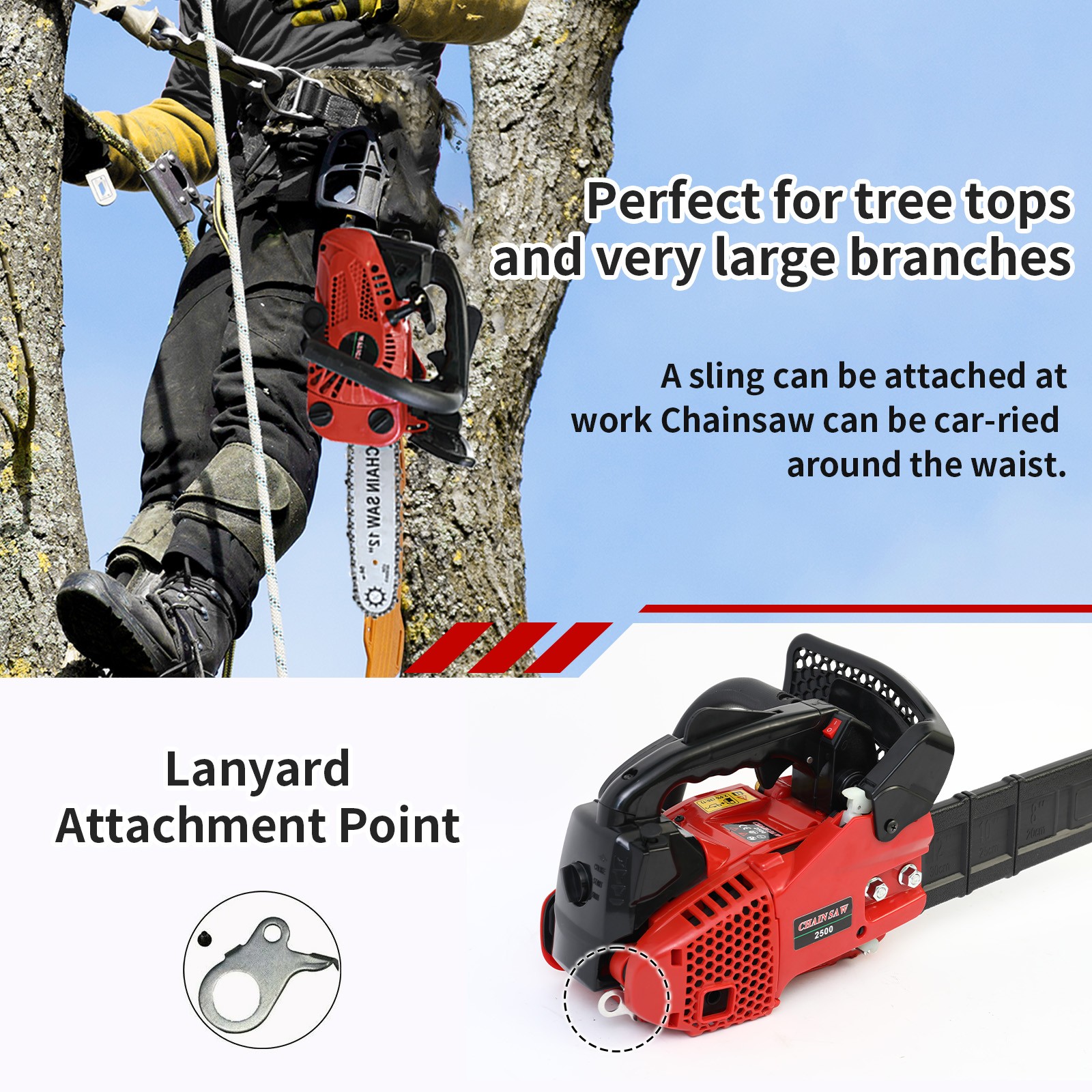 25.4CC 12″ Gasoline Chainsaw Powered 2-Stroke Engine Gas Chain Saw Wood Cutting