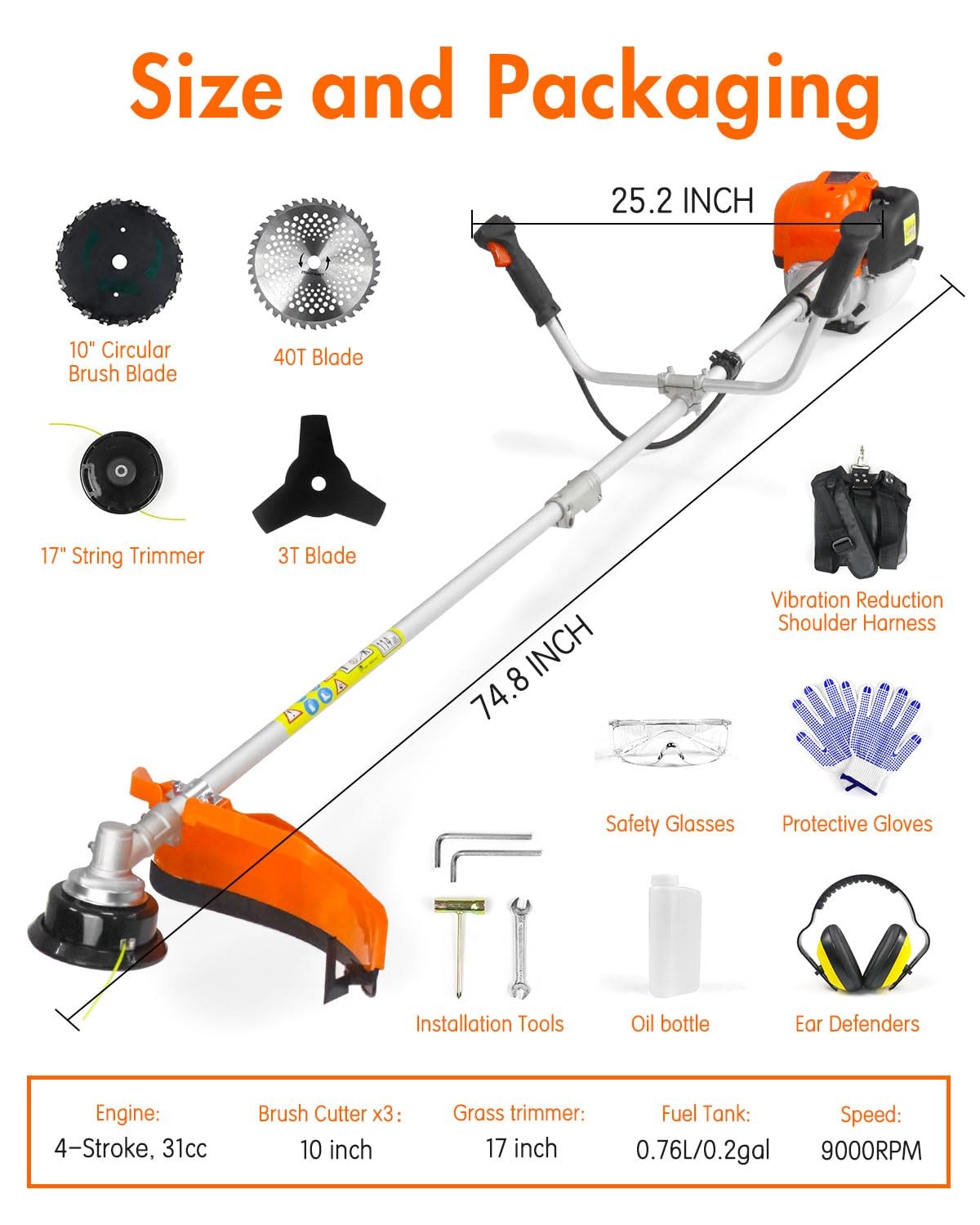 31cc 4-Stroke 4 in 1 Gas Weed Wacker Trimmer Power Brush Cutter Weed Wacker