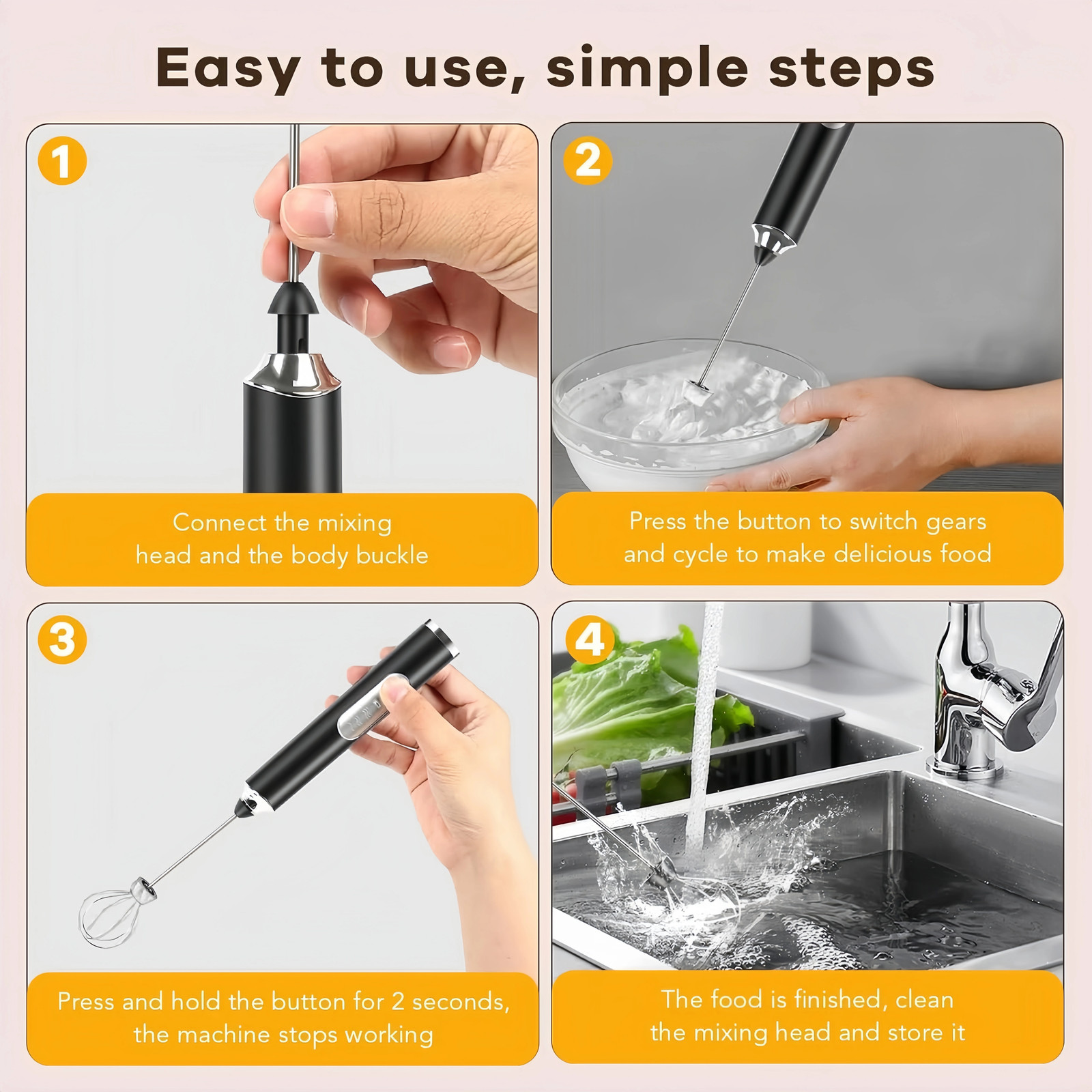 Electric Milk Frother Handheld Whisk Mixer Stirrer Coffee Egg USB Rechargeable