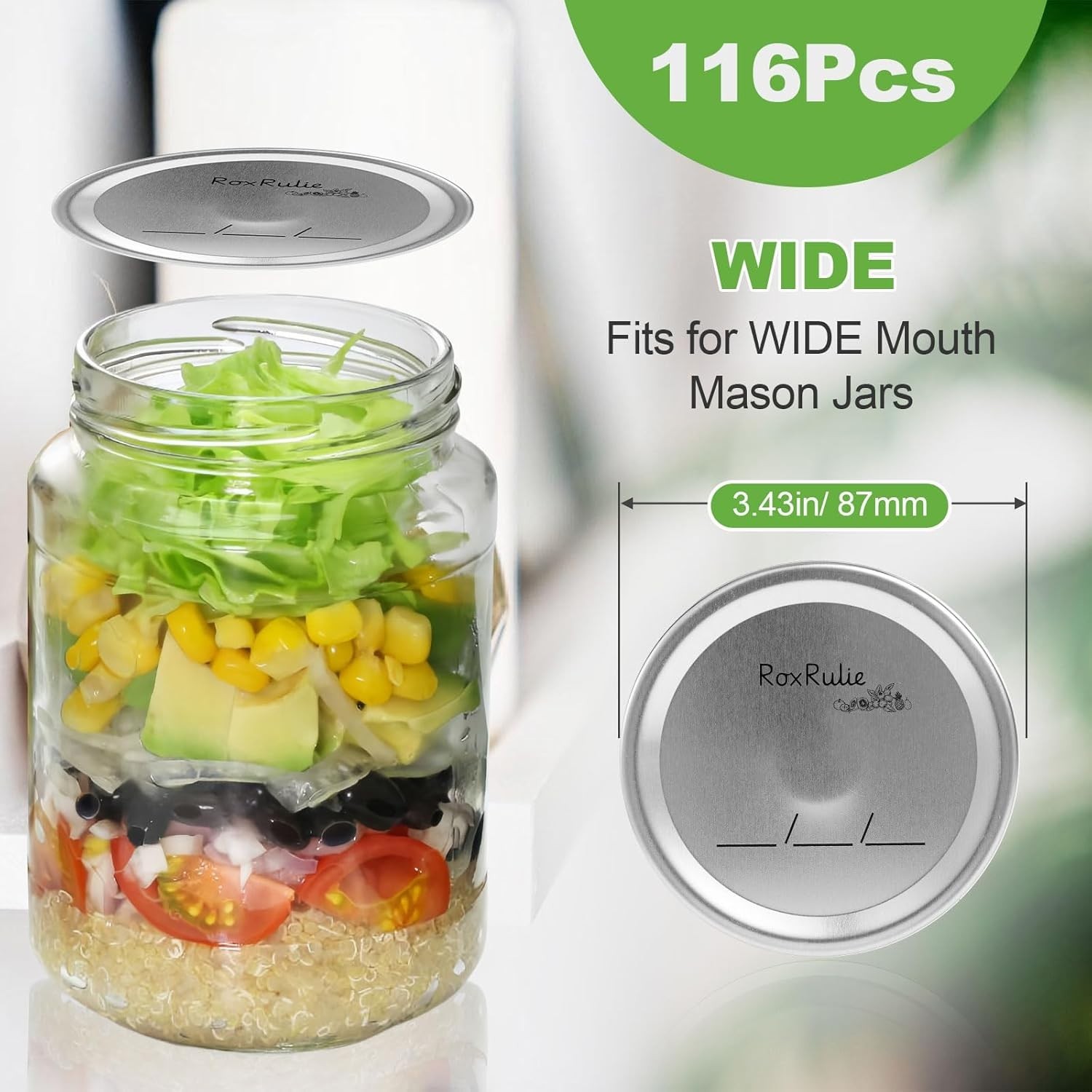 116 Canning Lids Wide Mouth 3.43In Food Leak-Proof Mason Jar Lids for Ball/Kerr
