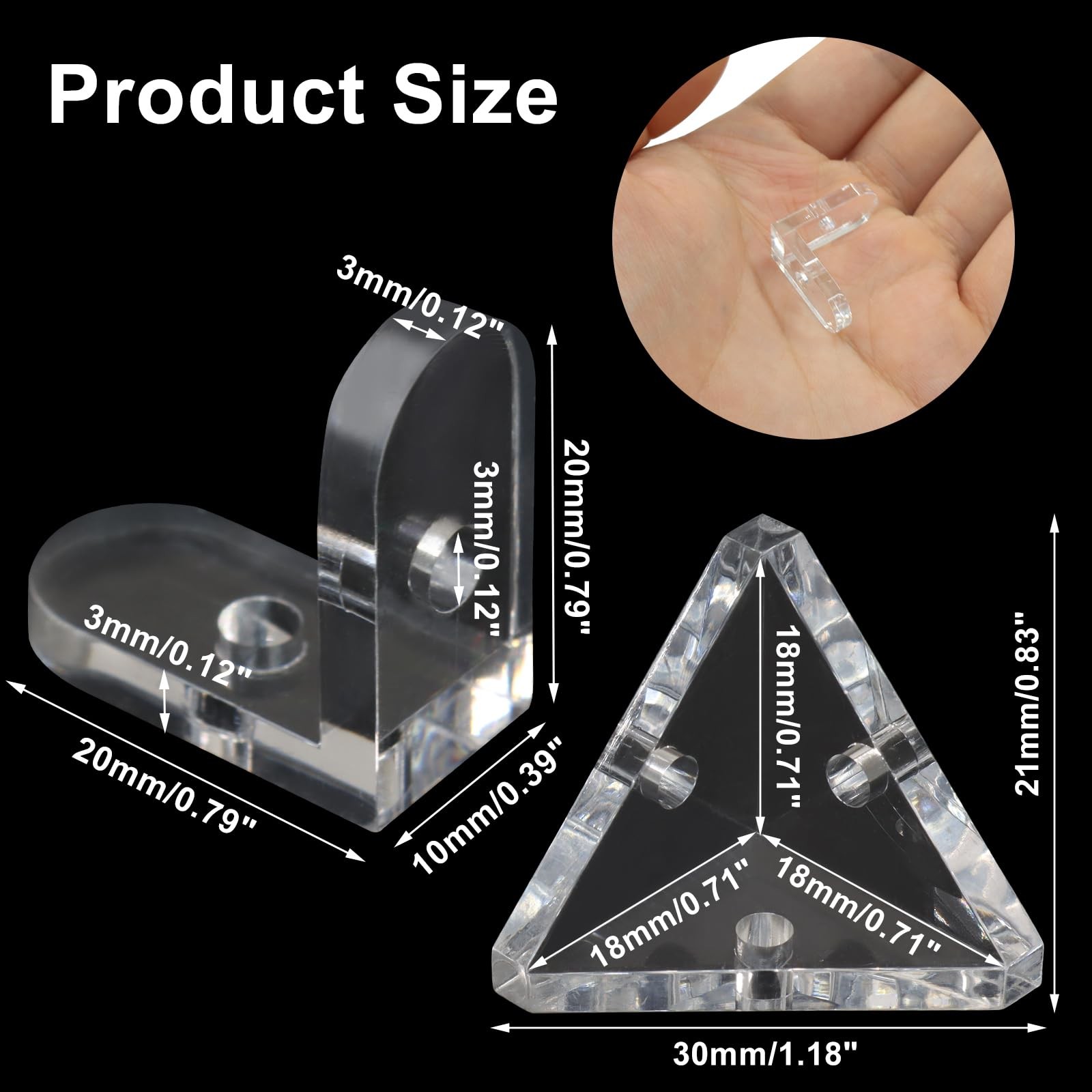20 Pack Acrylic Corner Brackets Clear L-Shaped Triangle Corner Brace Decorative