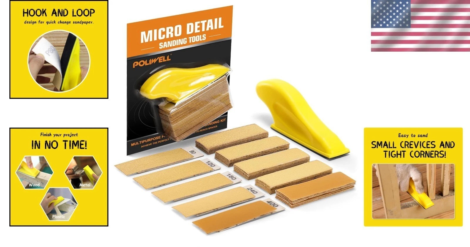 Ergonomic Electric Mini Sander and Sandpaper Set – 5 Grit Options Included