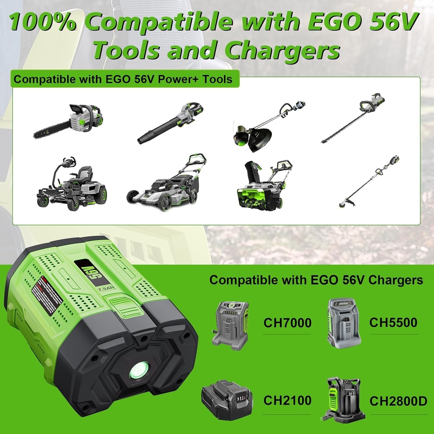 56V 7500mAh Replacement for EGO Battery 7.5Ah Lithium BA2800 BA4200 Power Tools