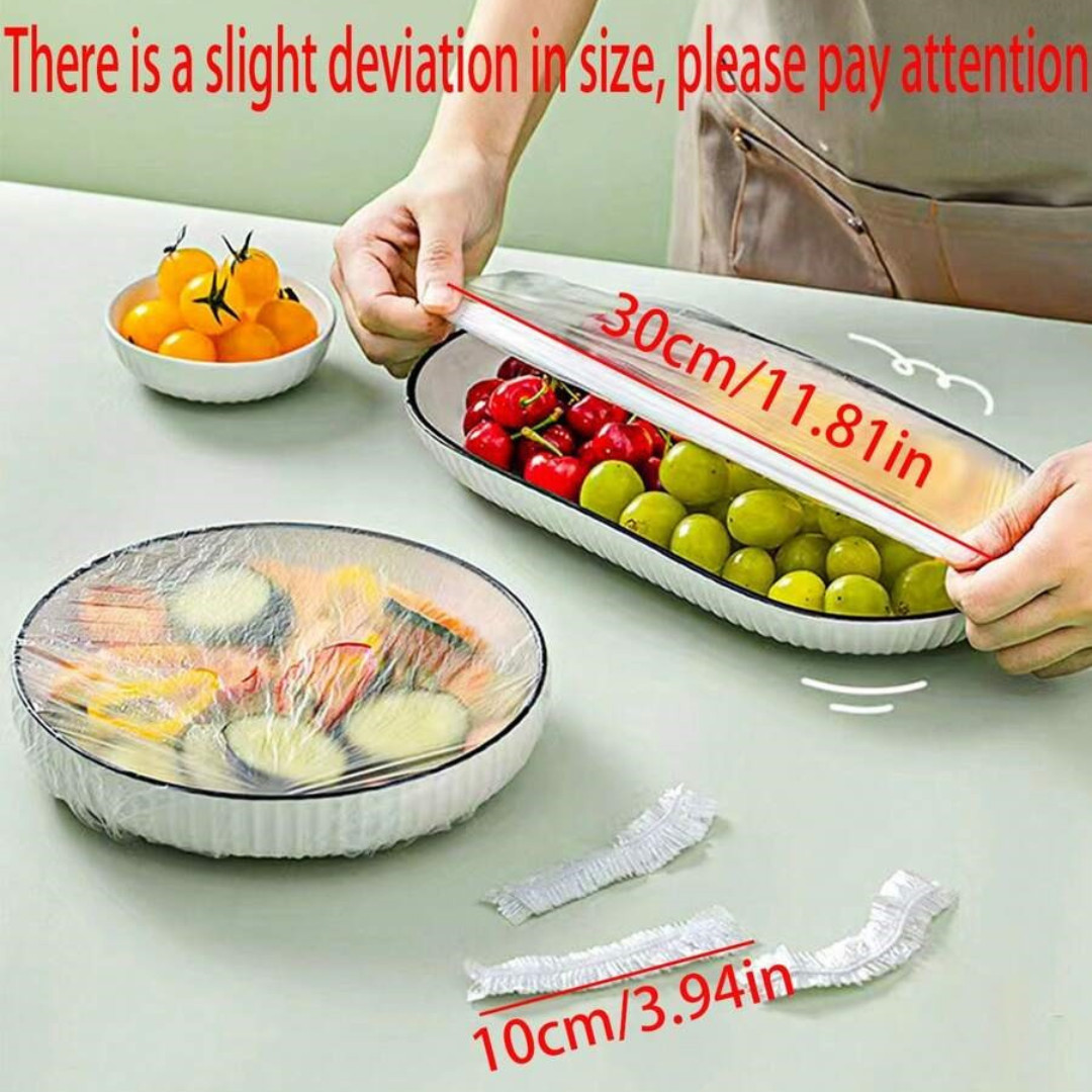 100Pcs Food Cover Disposable Plastic Wrap Elastic Food Covers For Fruit Bowl Cup