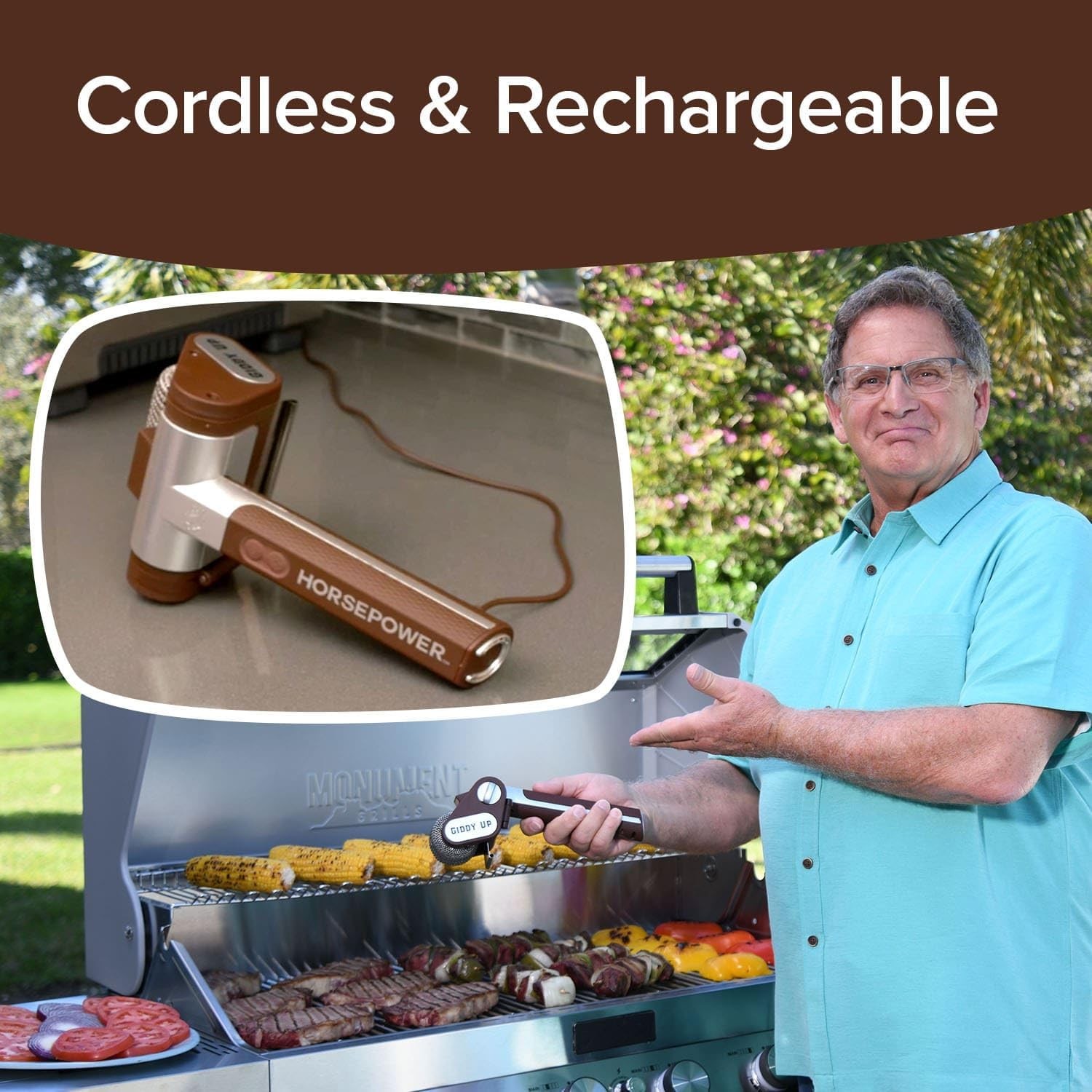 HorsePower Cordless Rechargeable BBQ Grill Cleaner 350 RPM Stainless Roller