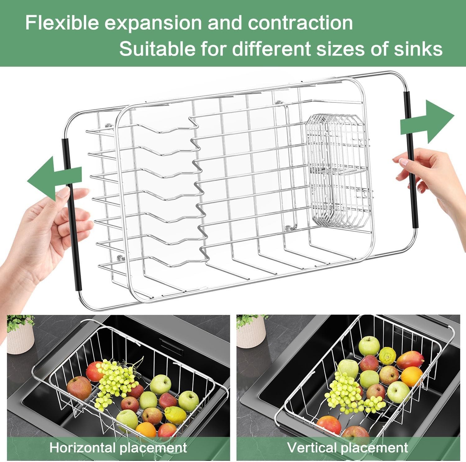 Adjustable In-Sink Dish Drainer Rack Expandable 304 Stainless Steel Drying Rack