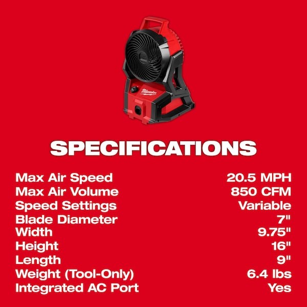 Milwaukee Tool 0818-20 M18 Brushless Packout Fan