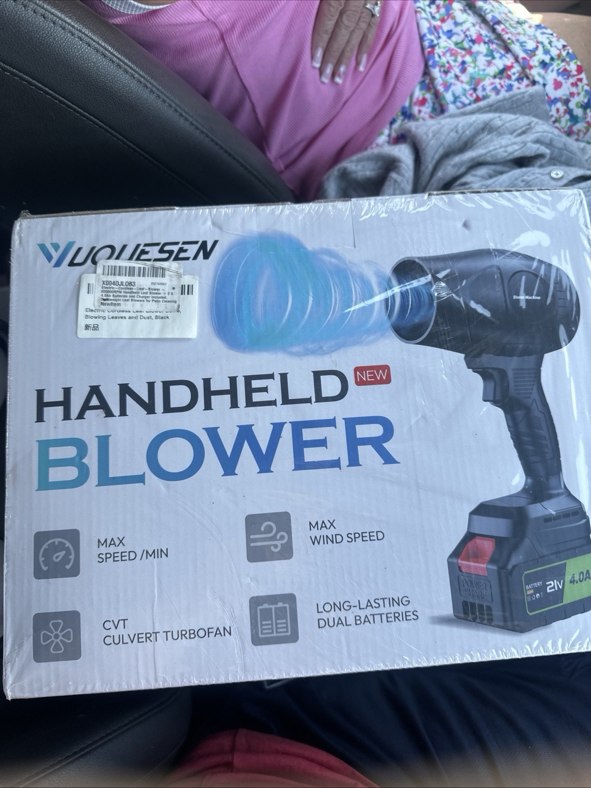 YUQUESEN Handheld Leaf Blower Cordless 21V Lightweight Super Wind Power Black