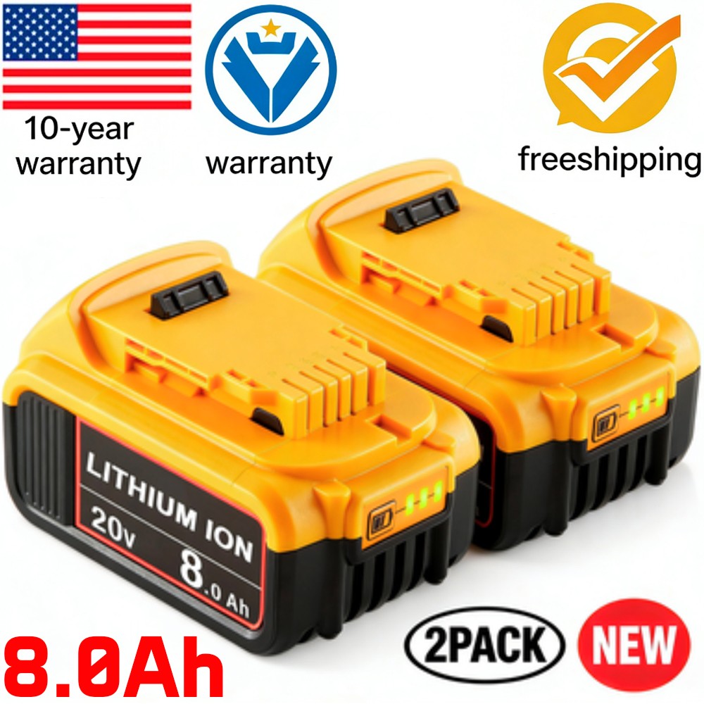 2 Pack Lithium Ion Battery For DeWalt 20V 20 Volt Max 8.0AH DCB200 DCB205 DCB206