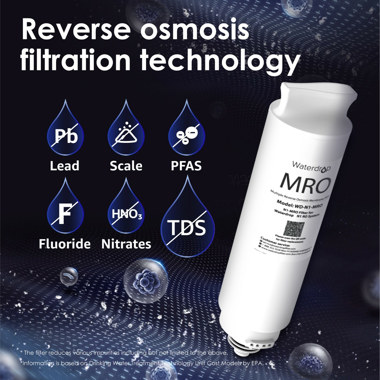 Waterdrop WD-N1-MRO Filter, Replacement for WD-N1-W, 18-month Lifetime