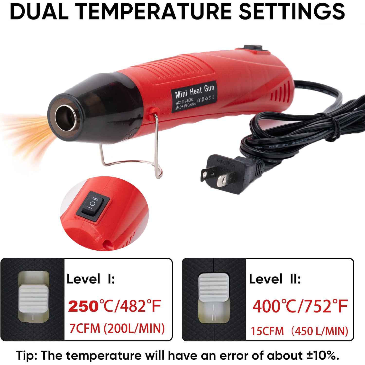 Hot Air blower 2-Speed Adjustable Mini Heat Gun for DIY Crafts Shrink Wrapping
