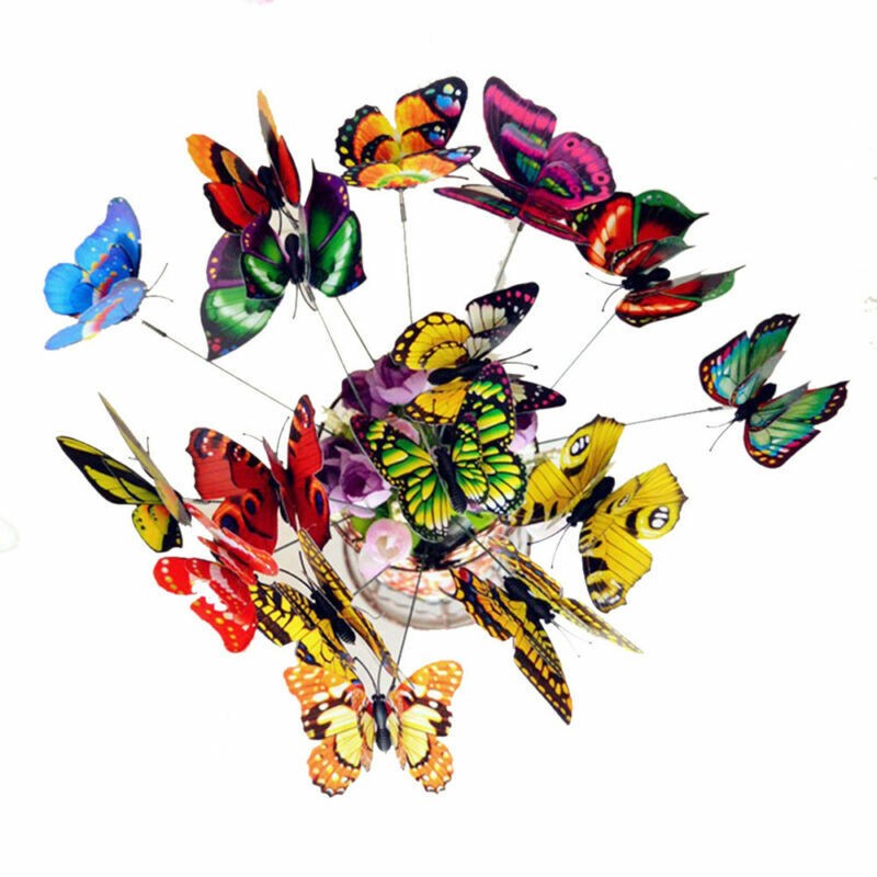 Butterfly Garden Decorations 9.8in Plastic Butterfly Stakes Ornaments Waterproof
