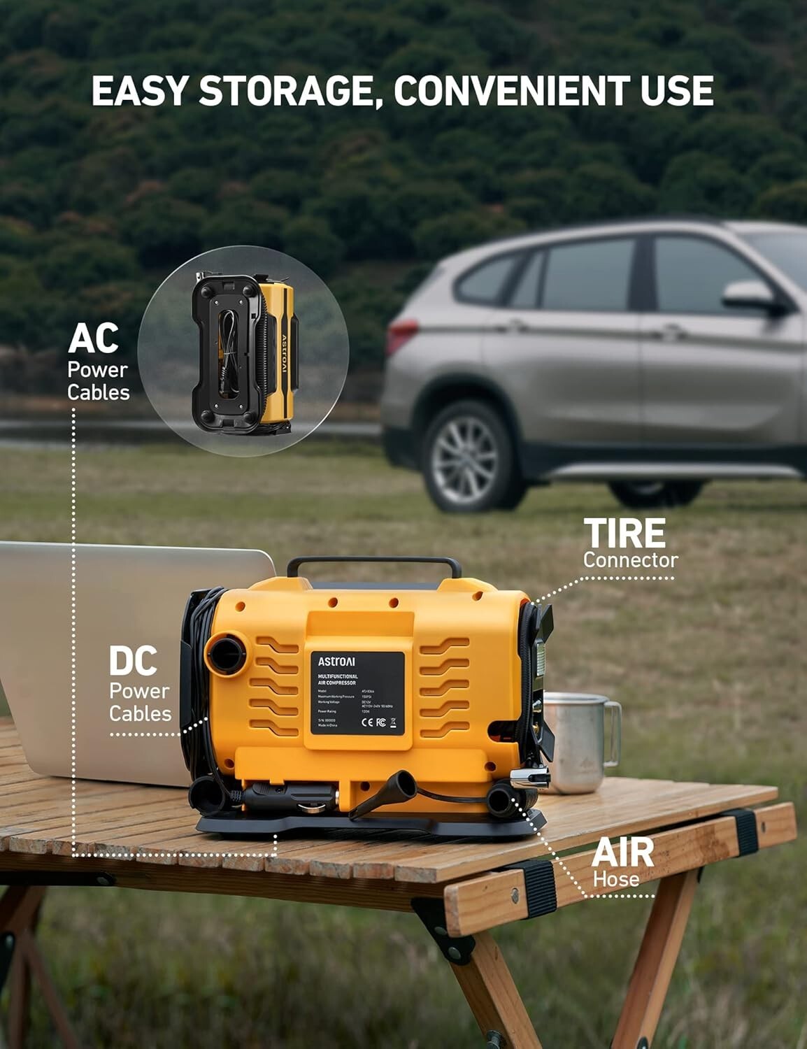 AstroAI Tire Inflator Portable Air Compressor Pump 150PSI 12V DC/110V AC NEW