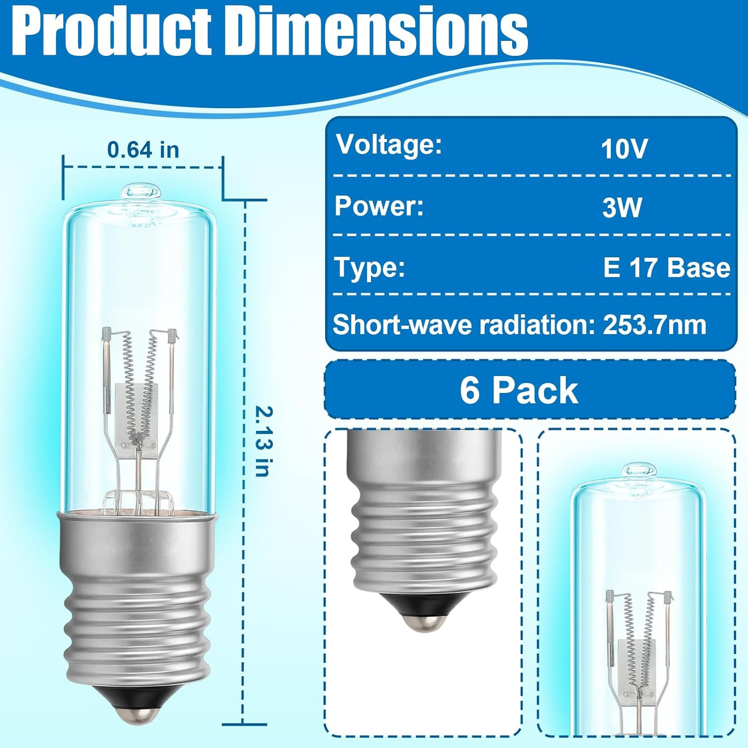 6 PCS LB1000 3W UVC Replacement Light Bulb Compatible with Guardian GG1100W GG10