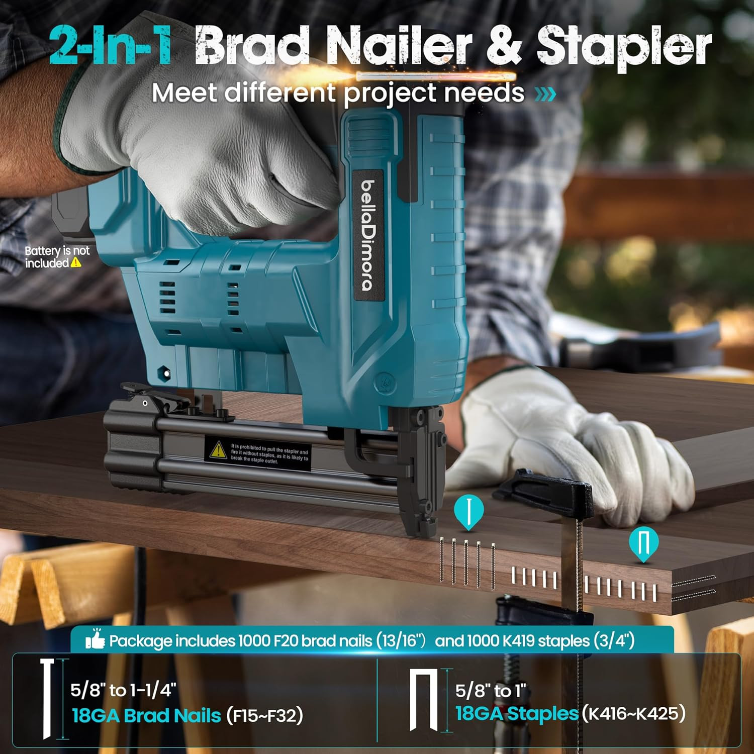 18GA Cordless Brad Nailer Gun for Makita18V Bettery | 2 in 1 Nail Gun & Staple G
