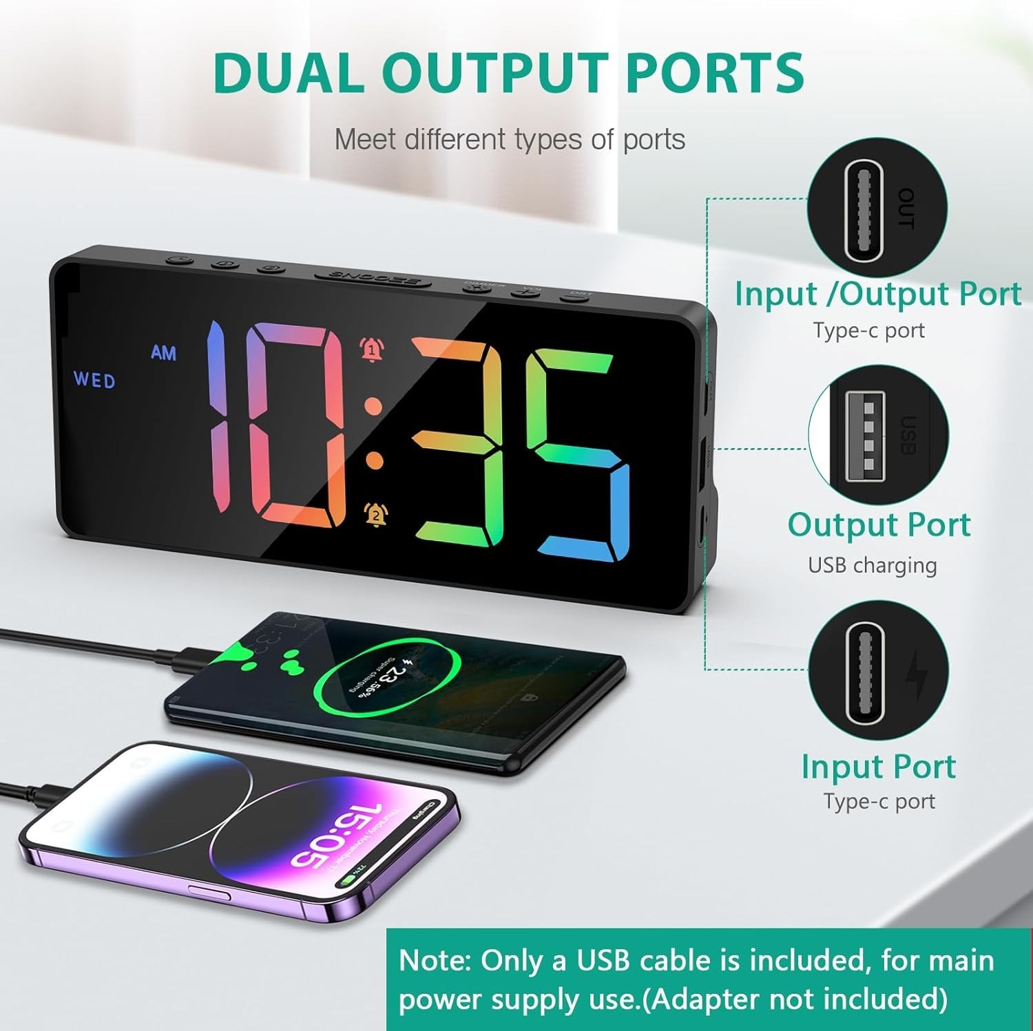 Alarm Clock for Bedroom 7 In Large Display Digital Clock with Dual Alarms&US