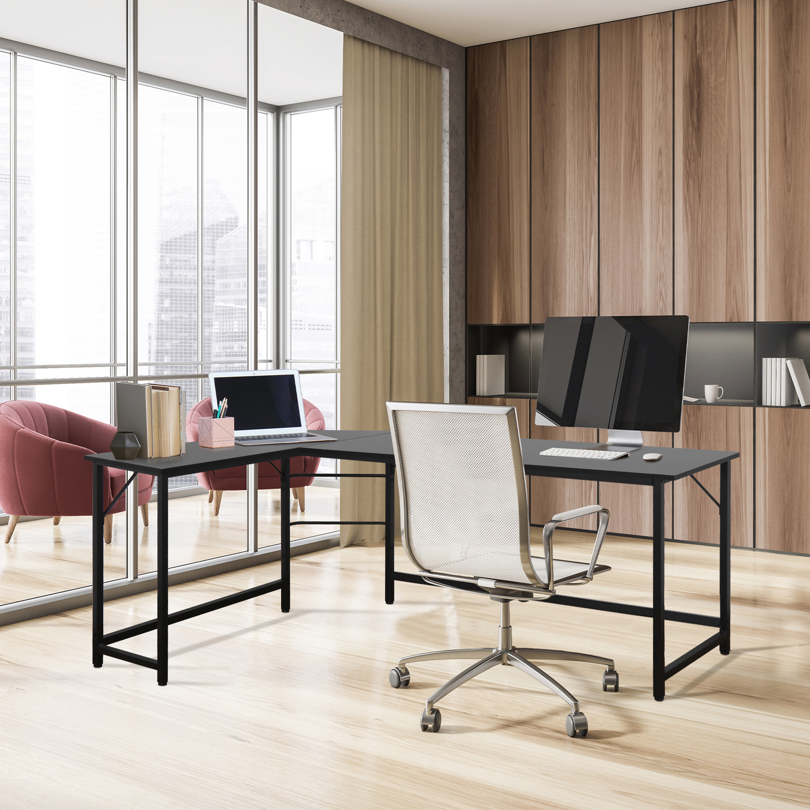 Computer Gaming Laptop Table L-Shaped Desk Corner Workstation for Office Home