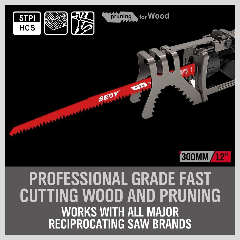 12-Inch Wood Pruning Reciprocating Saw Blades 5TPI for Tree Trimming (5 Pack)