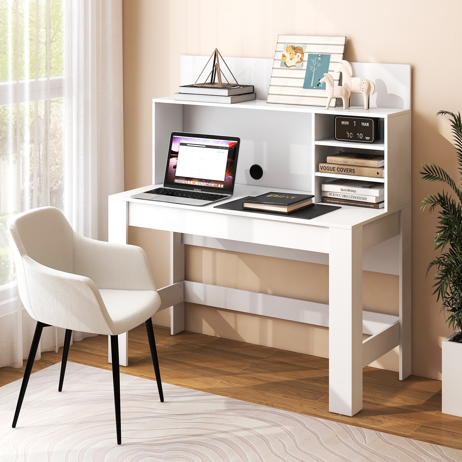 Home Office Computer Desk Study Table Writing Workstation Hutch Cable Hole White