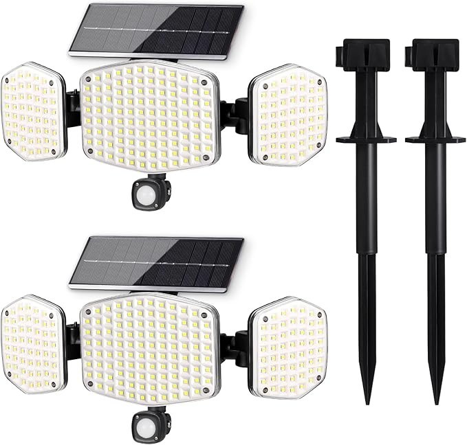 Solar Motion Sensor Outdoor Lights 208 LED 270° Wide Angle Flood Lights 2 Pack
