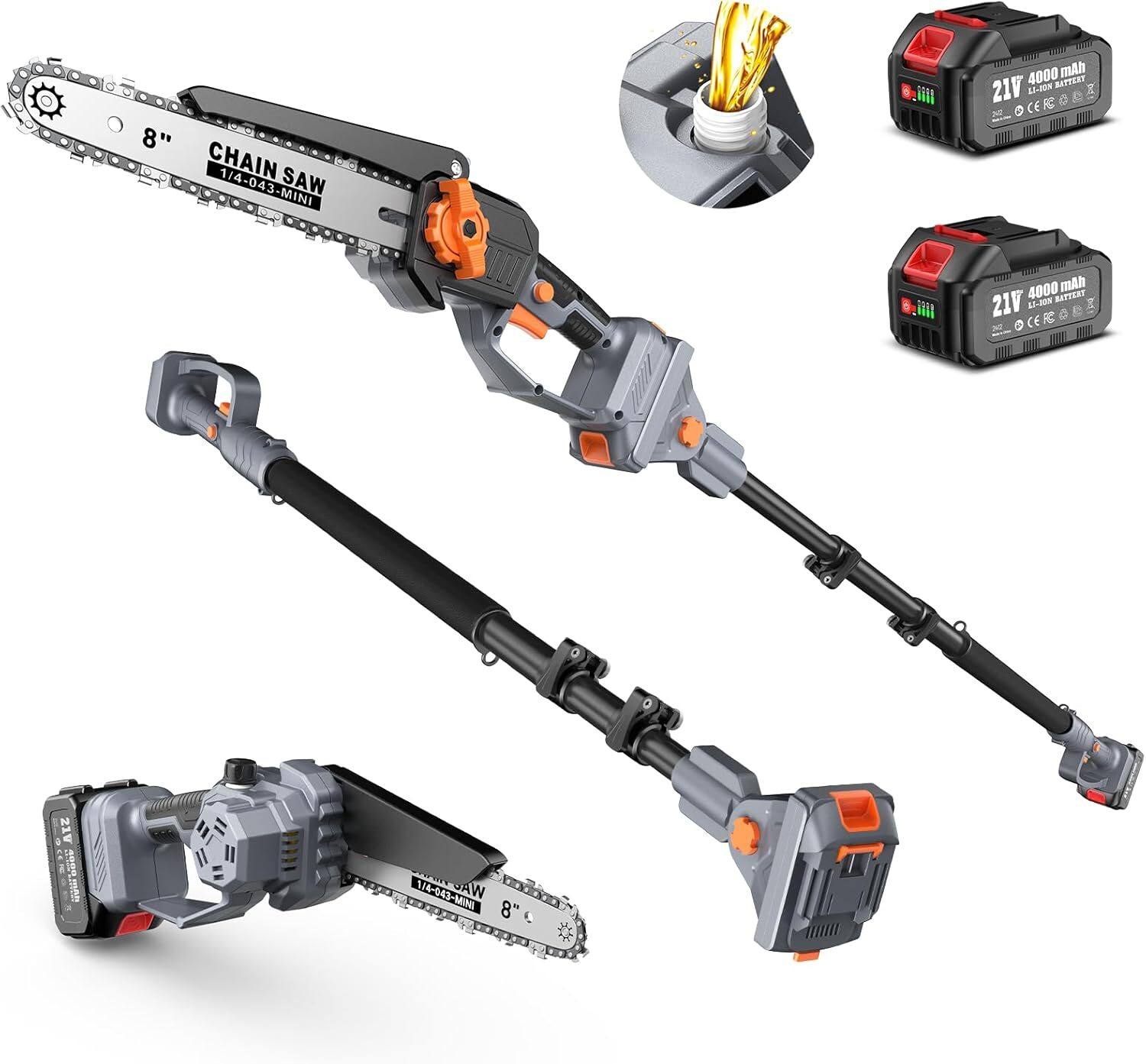 Taskstar Cordless Electric Brushless Pole Saw & Mini Chainsaw Max 15FT Reach
