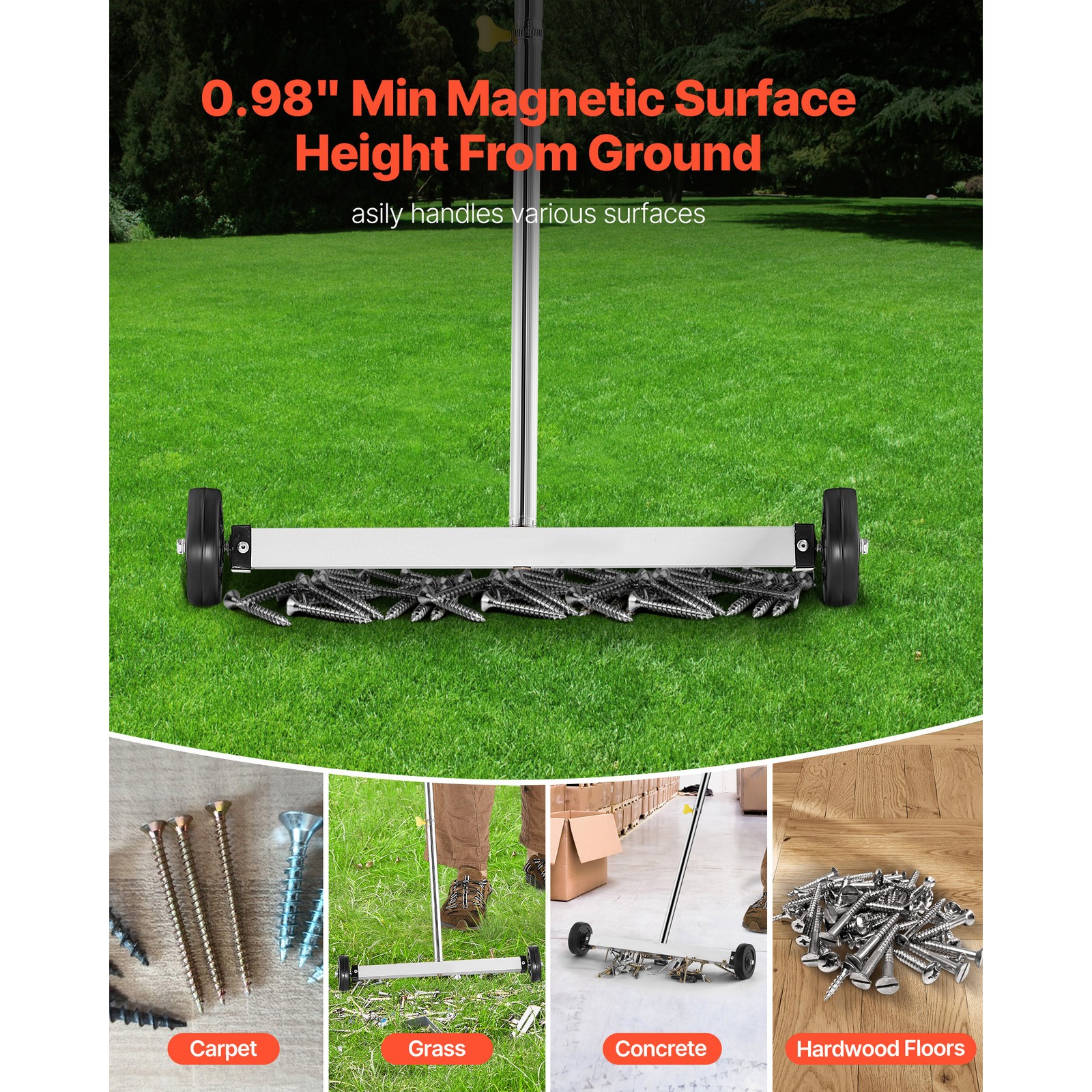 17″ Rolling Magnetic Sweeper Picks up Tools Nails Screws Clips 10 lbs Capacity
