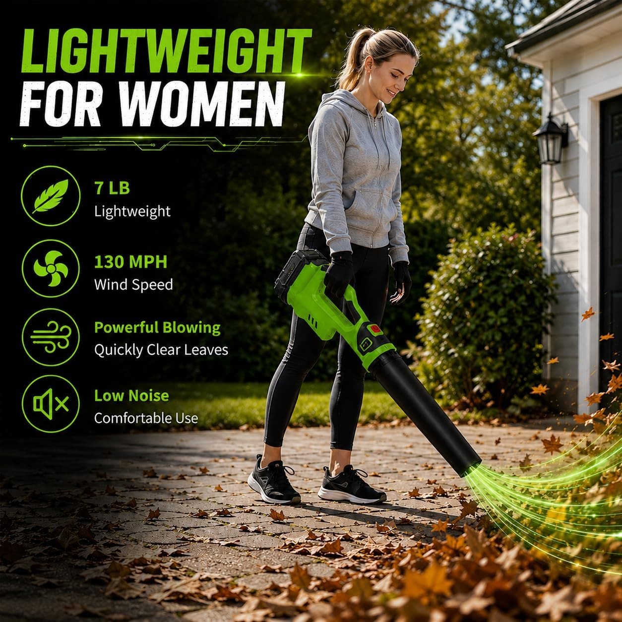 Cordless Leaf Blower 550CFM 130MPH 6 Speed Electric Lawn Blower with 2 Batteries