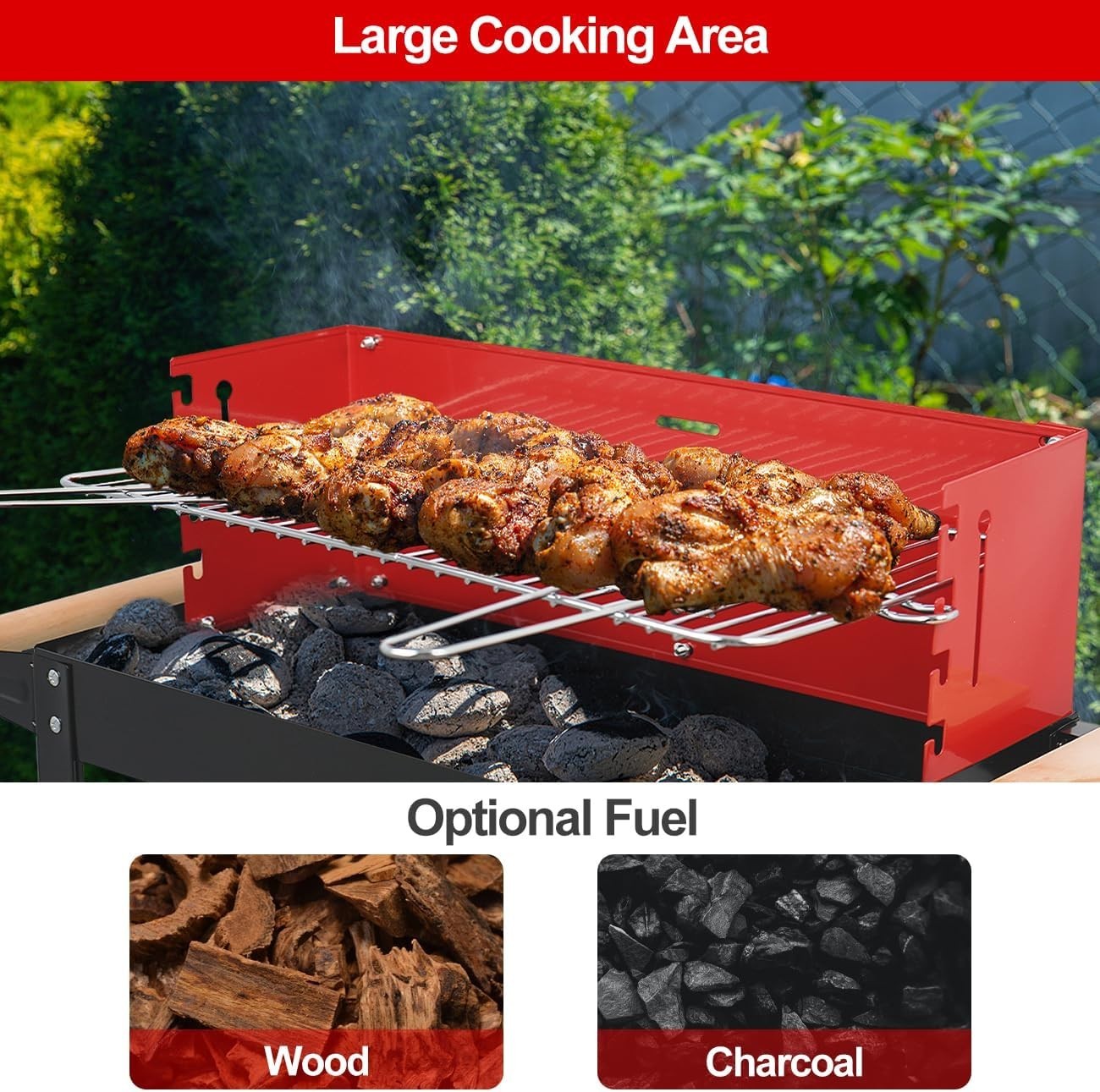 Compact Heavy-Duty Charcoal Grill with Adjustable Height & Ample Storage Table