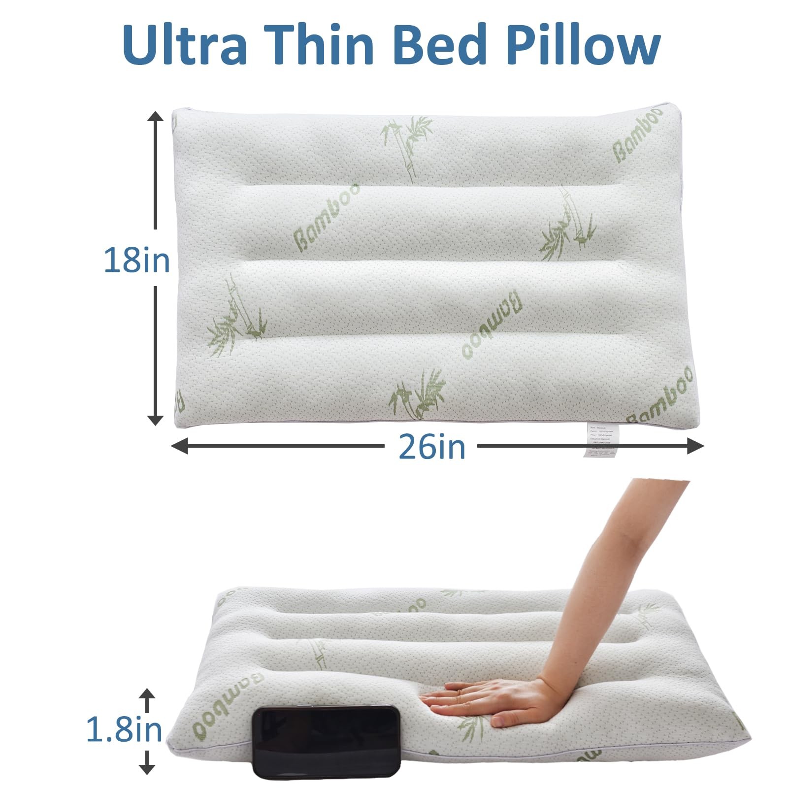 SWTMERRY Ultra Thin Pillow 2.5in Bamboo Flat Bed Pillow Stomach Side