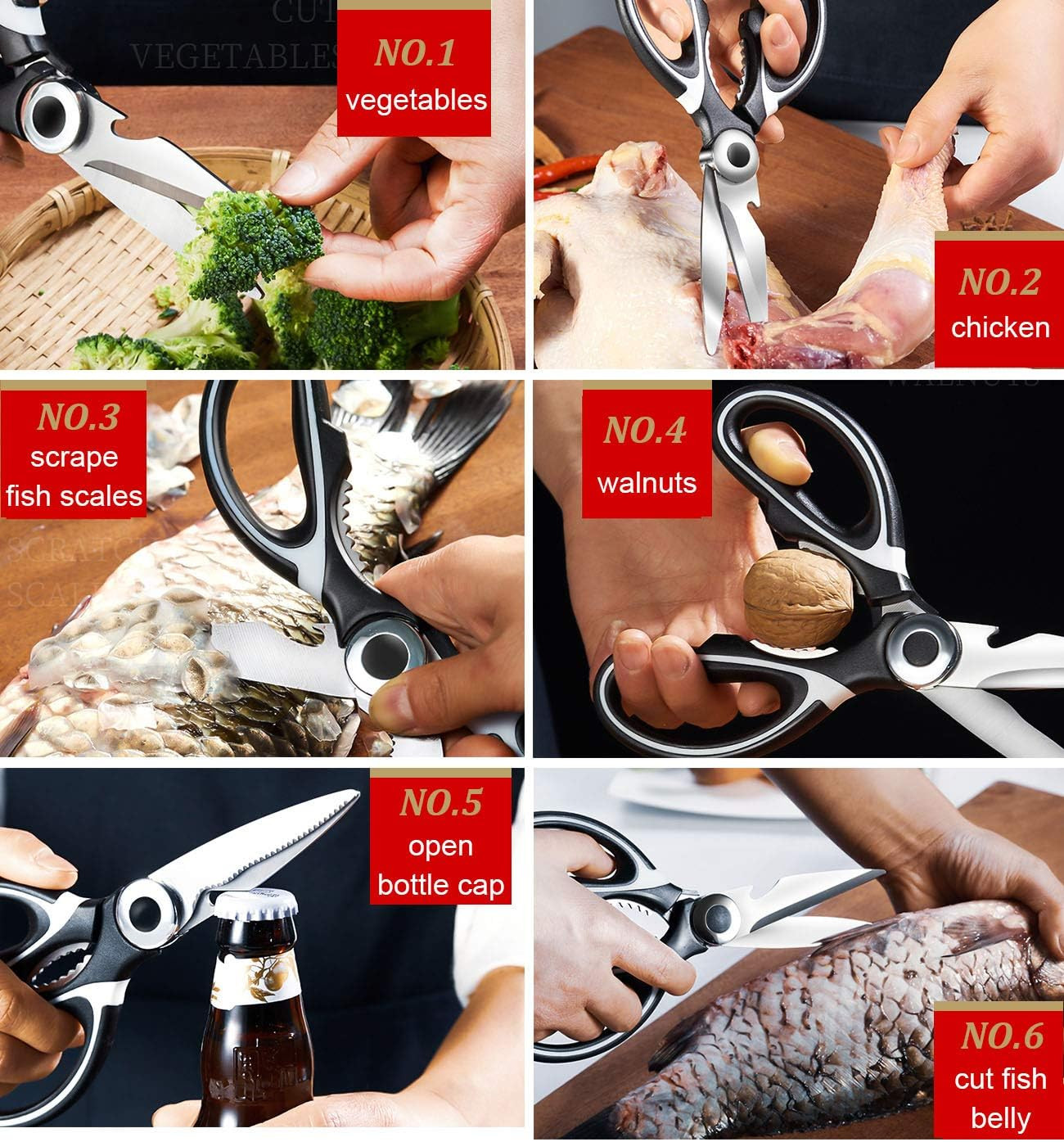Stainless Steel Kitchen Shears Heavy Duty Scissors for Meat Fish Chicken Bones