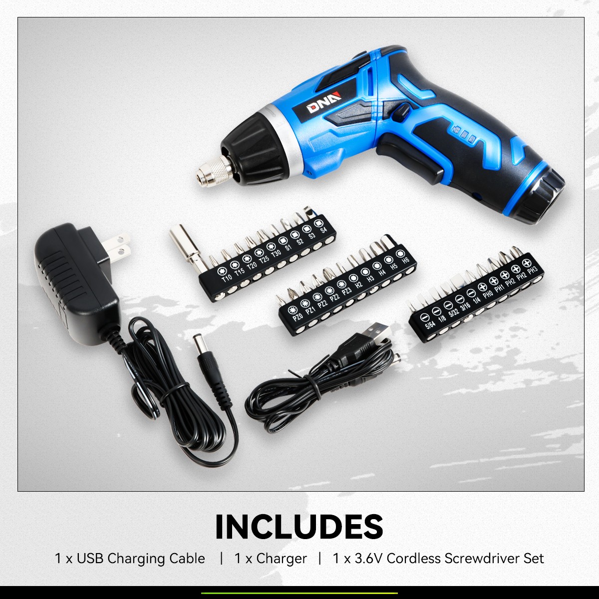 DNA Motoring Rechargeable 3.6V Cordless Electric Screwdriver Tool Kit Set Blue