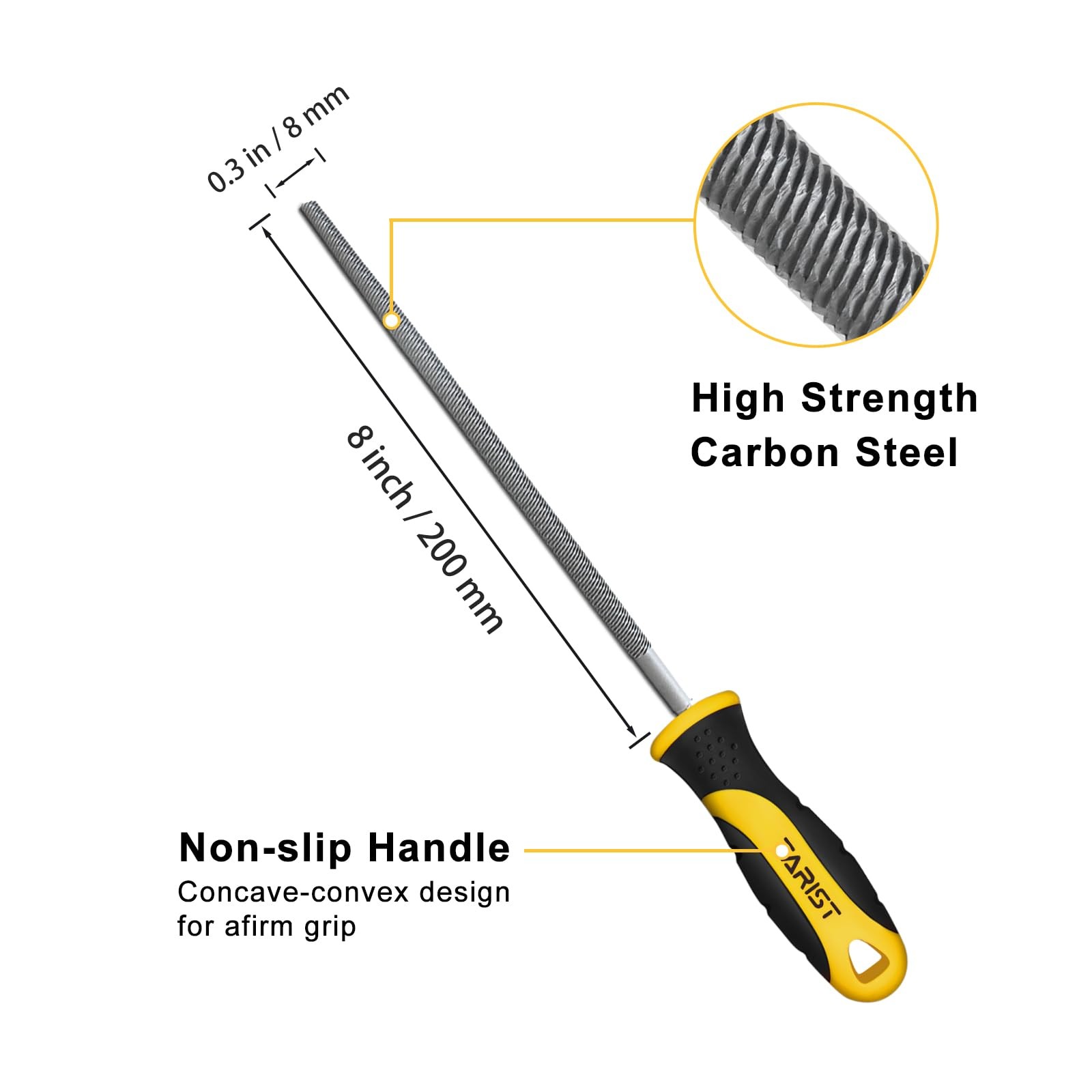 TARIST 8 inch Round Metal File, Professional Carbon Steel rat tail 8