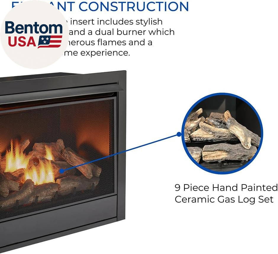 Dual Fuel Ventless Gas Fireplace Insert, Remote Control, 9 Fire Logs, Use with N