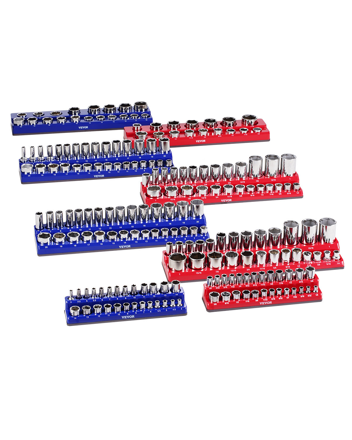 VEVOR Magnetic Socket Organizer Set 8PCS Socket Trays Blue & Red for Metric SAE