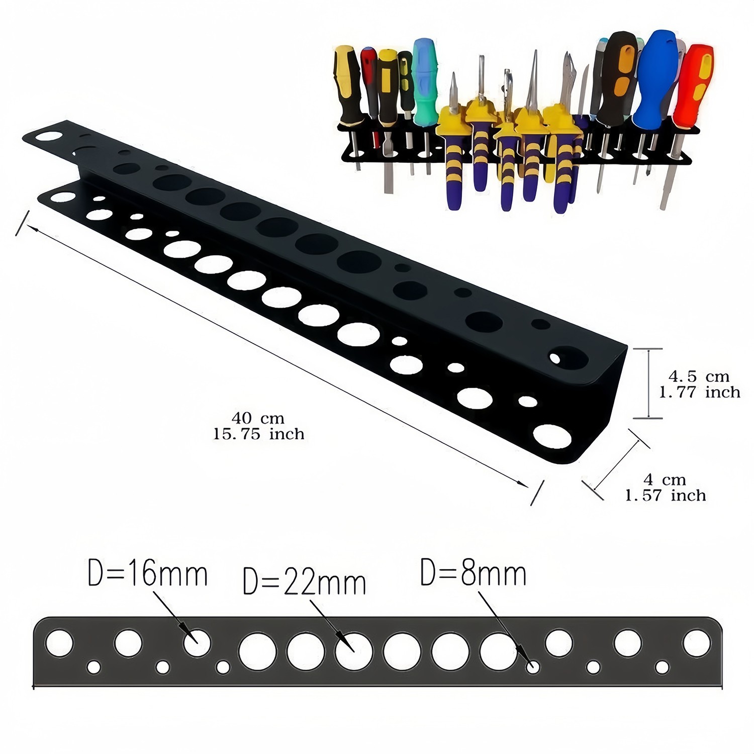 Tool Rail Rack Holder Screwdriver Organizer Wall Mount Hanger Shelf for Garage
