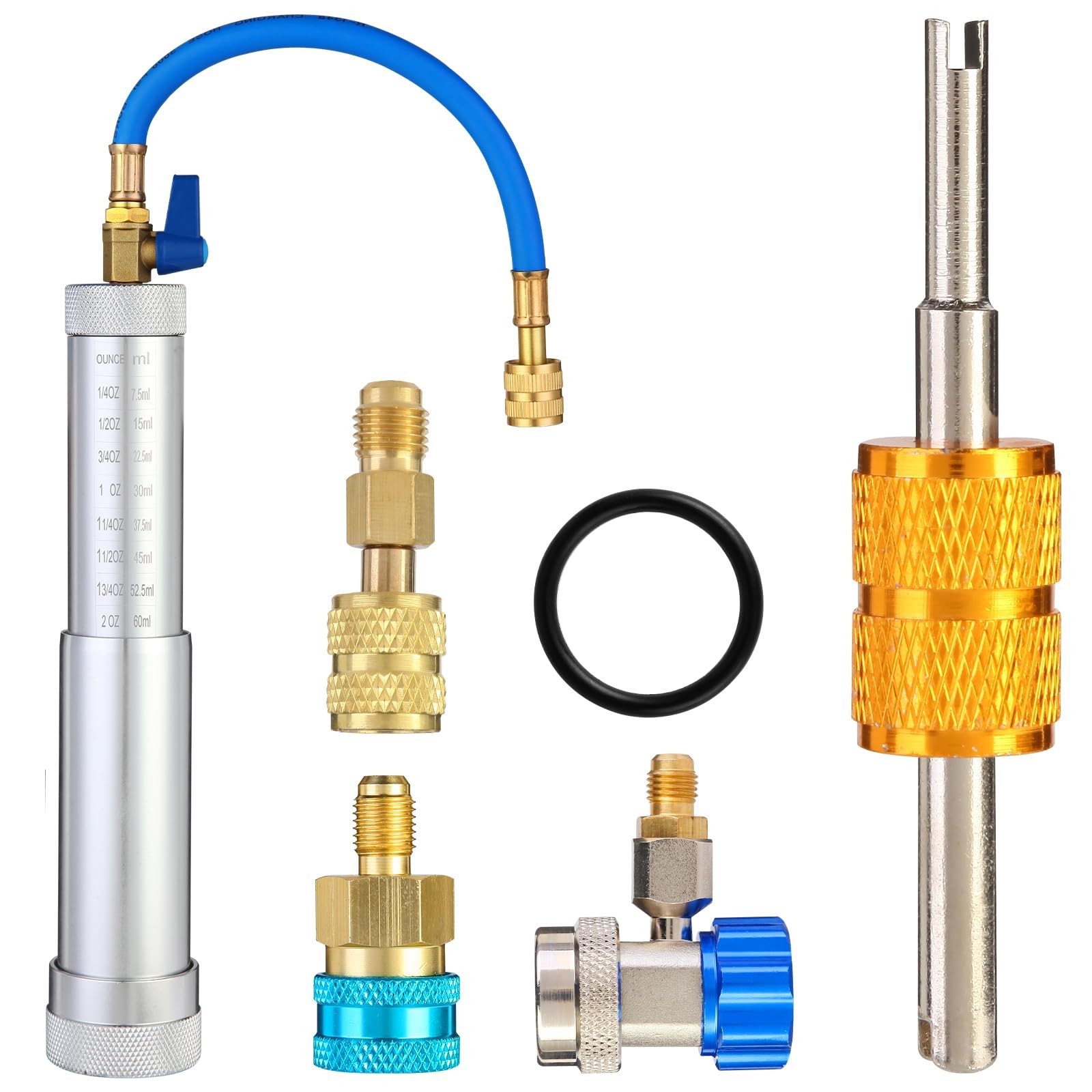 AC Oil Dye Injector Kit, R134A & R1234YF & R410A A/C Oil Injector Backflow Pr