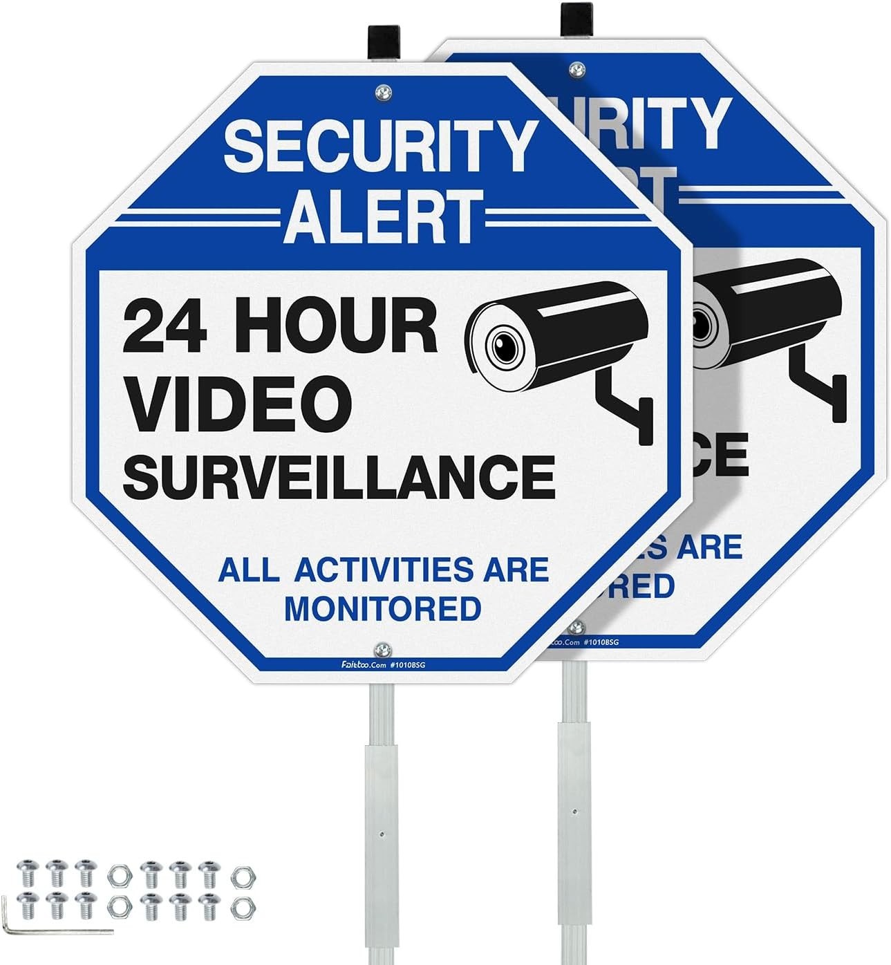Security Sign Video Surveillance Sign with 42″ Stake, 2-Pack 10″x10″ Rust Fre…