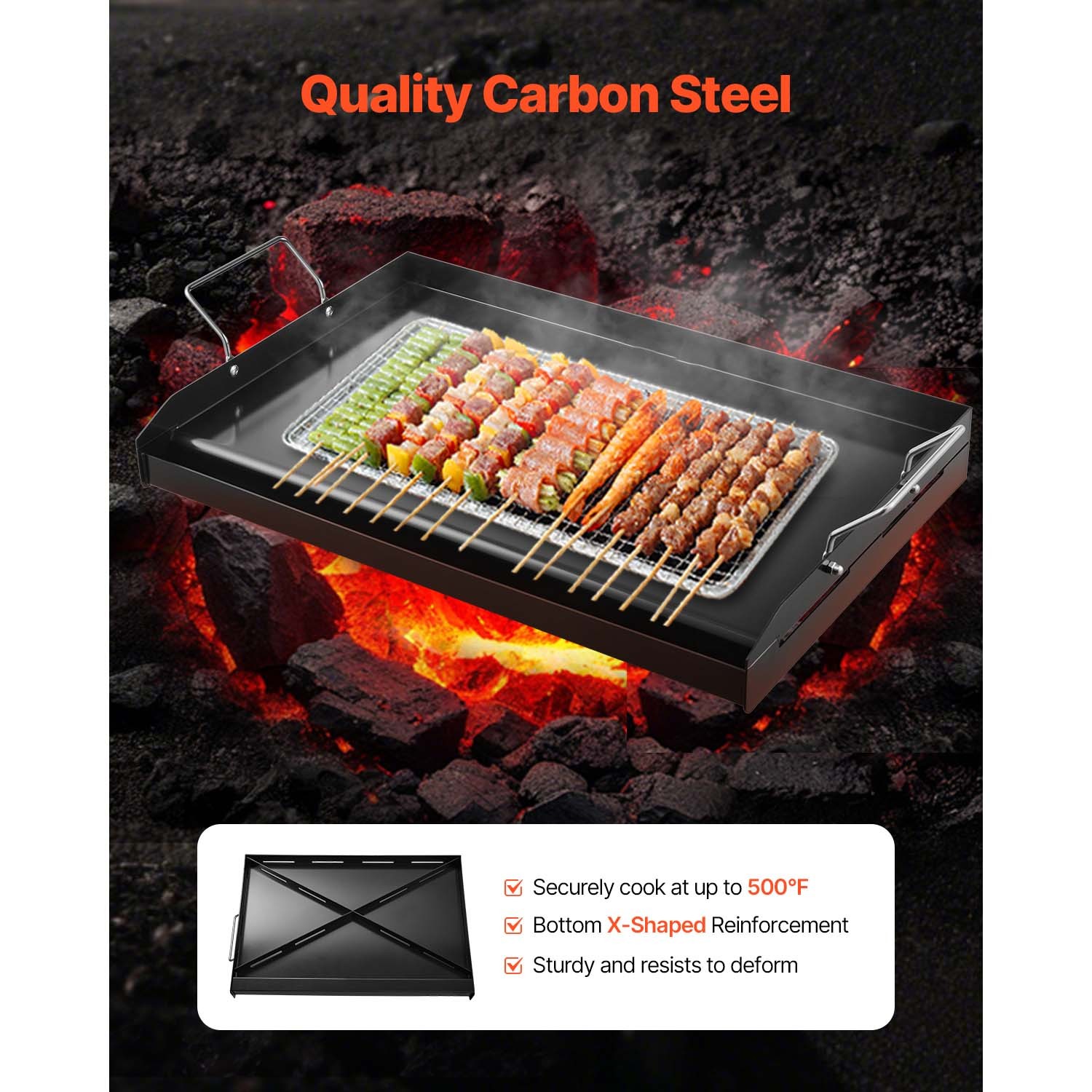 24×16 in Flat Top Griddle Carbon Steel Universal BBQ Grill Pan Cookware