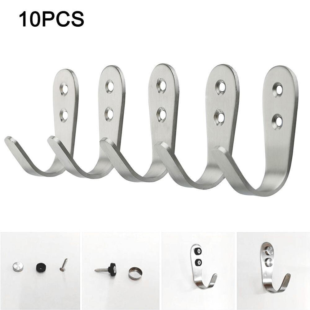 10Pcs Wall Hooks Towel Coat Hanger 304 Stainless Steel Heavy Duty School Hanging