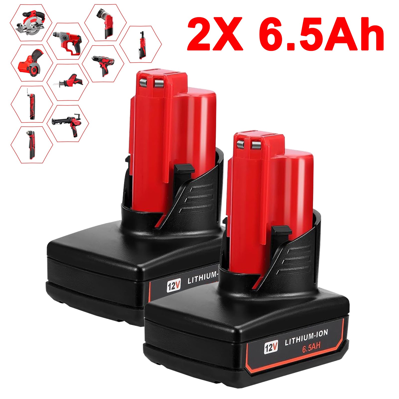 2 Pack 6.5Ah for Milwaukee 12V M-12 Lithium-ion Battery 48-11-2430 48-11-2440